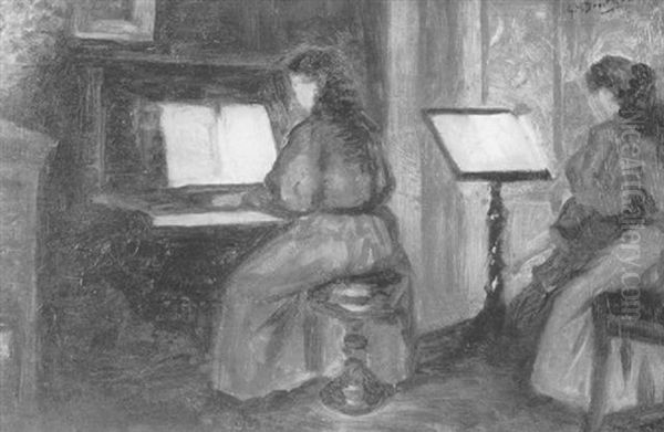 Interieur Mit Musizierenden Damen Oil Painting by George Hendrik Breitner