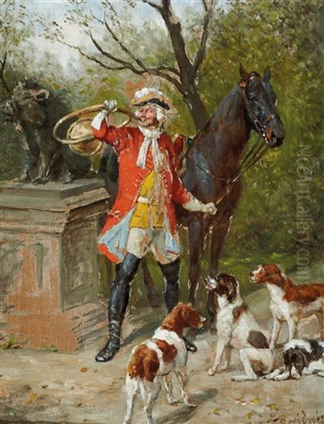 Postillion Mit Pferd Und Hunden Oil Painting by Theodor Breitwieser