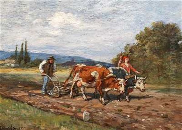 Ploughing The Field. A Scene From Russia Oil Painting by Theodor Breitwieser