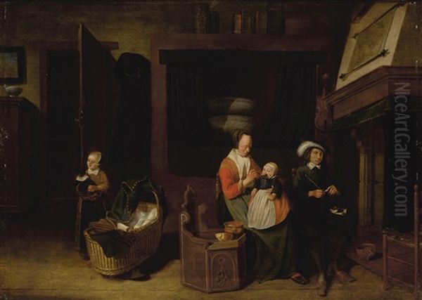 An Interior Scene With An Artist And His Family Oil Painting by Quiringh Gerritsz van Brekelenkam