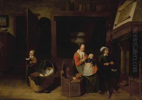 An Interior Scene With An Artist And His Family by Quiringh Gerritsz van Brekelenkam