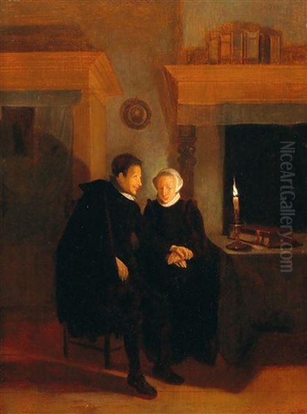 A Couple By Candlelight Oil Painting by Quiringh Gerritsz van Brekelenkam