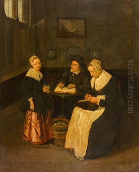 Interieur Mit Zwei Frauen Und Einem Herrn Oil Painting by Quiringh Gerritsz van Brekelenkam