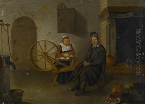 A Couple In An Interior Oil Painting by Quiringh Gerritsz van Brekelenkam