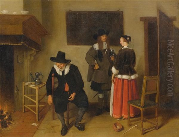 Interieur Eines Gasthauses Mit Figuren Oil Painting by Quiringh Gerritsz van Brekelenkam