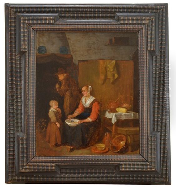 Interior Med Familjescen Oil Painting by Quiringh Gerritsz van Brekelenkam