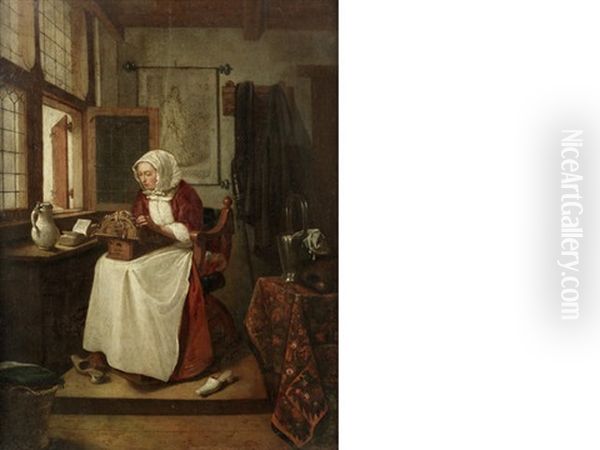 A Lace Maker Oil Painting by Quiringh Gerritsz van Brekelenkam