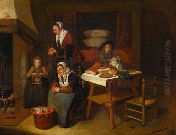 Interieur Mit Zwei Frauen Und Zwei Kindern Oil Painting by Quiringh Gerritsz van Brekelenkam