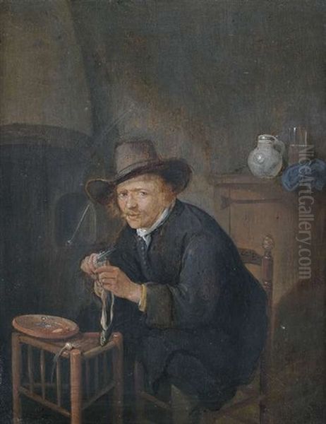 Hering Putzender Bauer Am Kamin Oil Painting by Quiringh Gerritsz van Brekelenkam