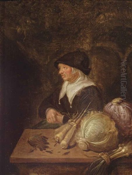 A Vegetable Seller Oil Painting by Quiringh Gerritsz van Brekelenkam