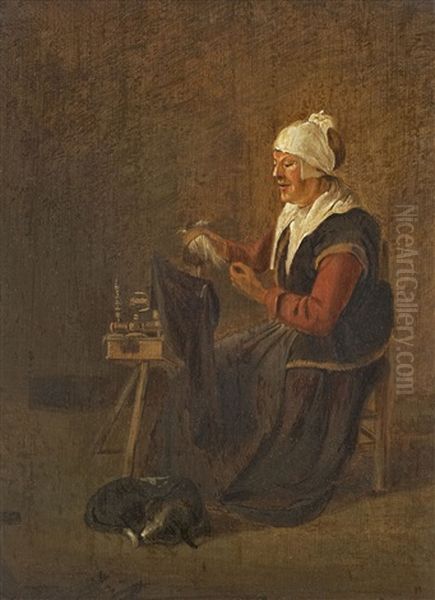 Alte Frau Am Spinnrad Oil Painting by Quiringh Gerritsz van Brekelenkam