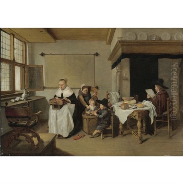 A Domestic Interior With A Family Oil Painting by Quiringh Gerritsz van Brekelenkam