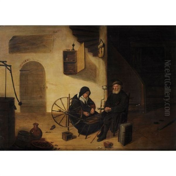 Scene D'interieur Avec Une Fileuse Oil Painting by Quiringh Gerritsz van Brekelenkam