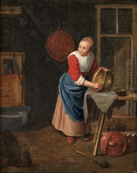 Koksinterior Kvinna Putsande Massingskittel by Quiringh Gerritsz van Brekelenkam