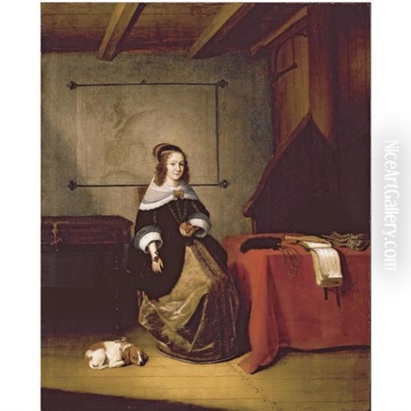 A Lady Seated In An Interior Oil Painting by Quiringh Gerritsz van Brekelenkam