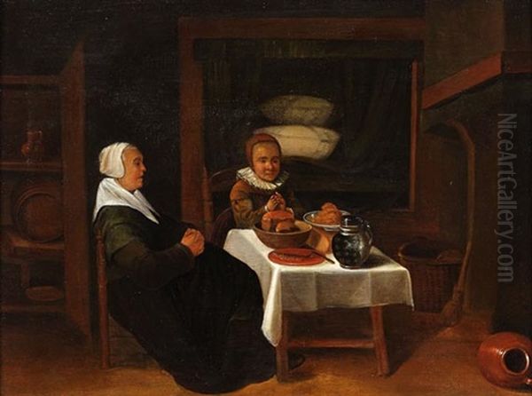 Das Mahl In Der Stube Oil Painting by Quiringh Gerritsz van Brekelenkam