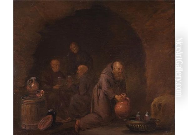 Monche Im Weinkeller Oil Painting by Quiringh Gerritsz van Brekelenkam