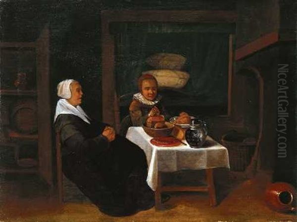 Das Mahl In Der Stube Oil Painting by Quiringh Gerritsz van Brekelenkam