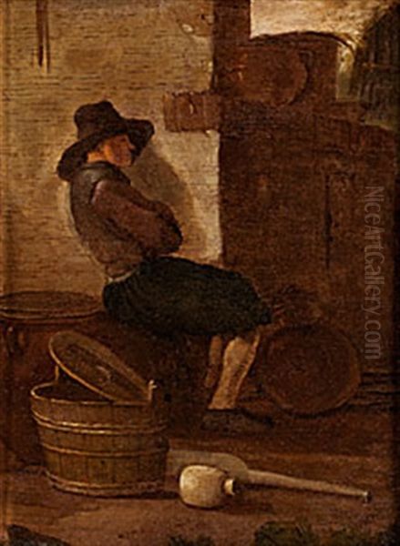 Koksinterior Med Sittande Man Oil Painting by Quiringh Gerritsz van Brekelenkam