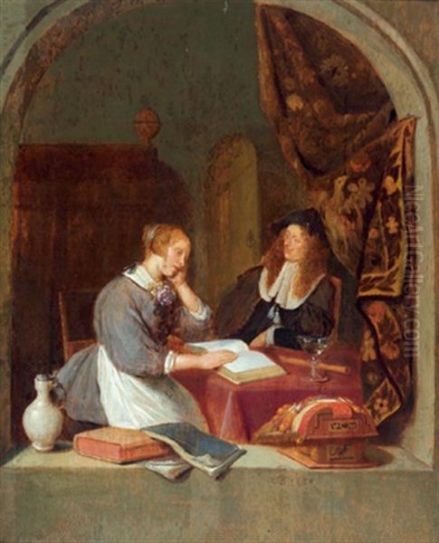 Liebespaar Bei Der Lekture In Einem Interieur Oil Painting by Quiringh Gerritsz van Brekelenkam