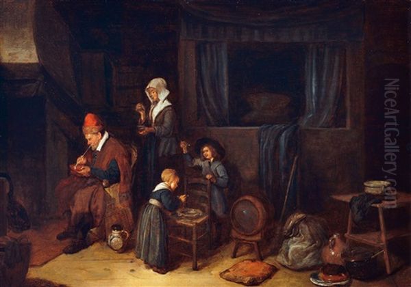 Bauerliches Interieur Mit Einer Familie Am Kamin Oil Painting by Quiringh Gerritsz van Brekelenkam