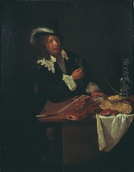 Portrait D'un Joueur De Violon Devant Une Table Oil Painting by Quiringh Gerritsz van Brekelenkam