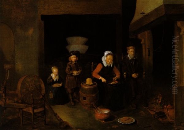 Eine Familie Bei Der Pfankuchen-mahlzeit Oil Painting by Quiringh Gerritsz van Brekelenkam