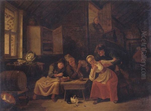 Tavern Scene Oil Painting by Quiringh Gerritsz van Brekelenkam