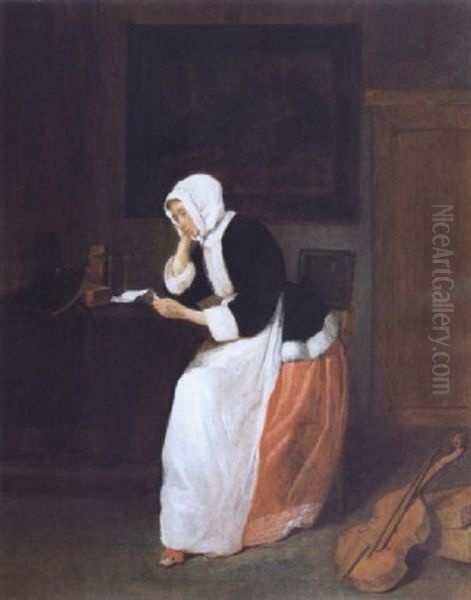 Eine Junge Frau Liest Einen Brief Oil Painting by Quiringh Gerritsz van Brekelenkam