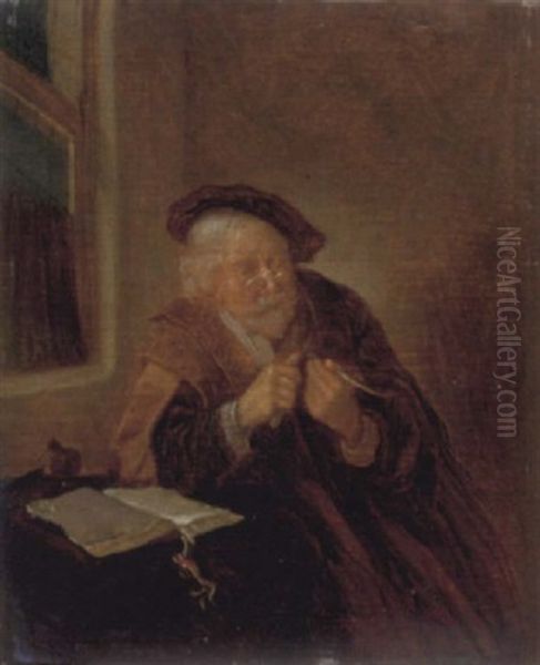 Gelehrter Spitzt Seine Schreibfeder Oil Painting by Quiringh Gerritsz van Brekelenkam