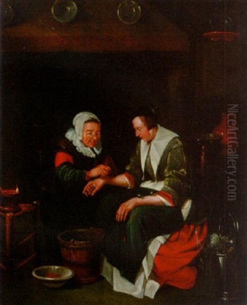 A Woman Bloodletting With Leeches Oil Painting by Quiringh Gerritsz van Brekelenkam