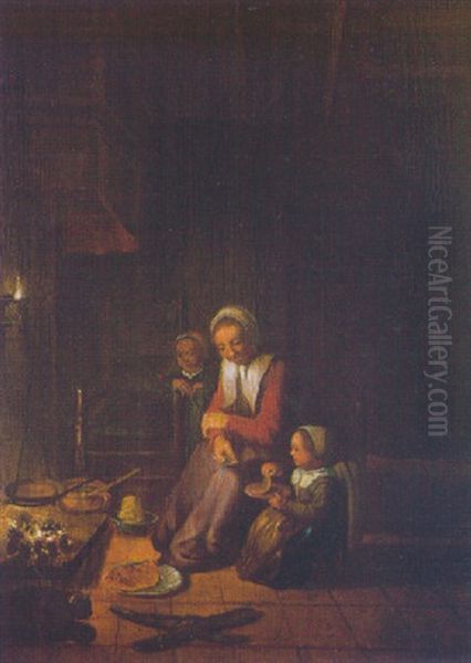 Mere Et Son Enfant Devant Une Cheminee Oil Painting by Quiringh Gerritsz van Brekelenkam