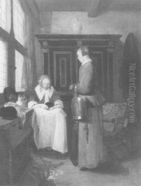 An Interior With A Servant And Her Lady Oil Painting by Quiringh Gerritsz van Brekelenkam