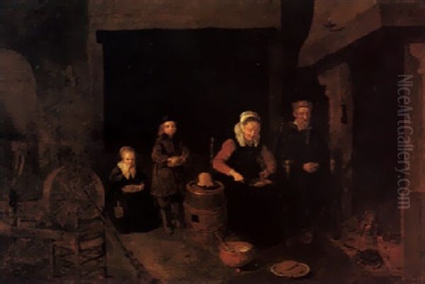 A Modest Interior With A Family Eating By The Fire Oil Painting by Quiringh Gerritsz van Brekelenkam