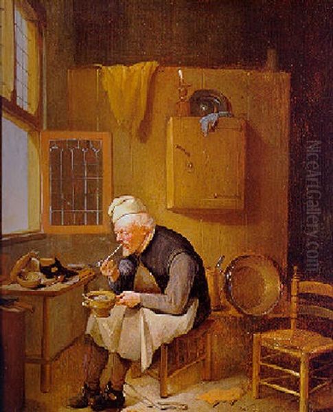 A Cobbler Smoking A Pipe In His Workshop Oil Painting by Quiringh Gerritsz van Brekelenkam