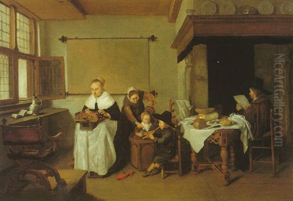 A Domestic Interior With A Family by Quiringh Gerritsz van Brekelenkam