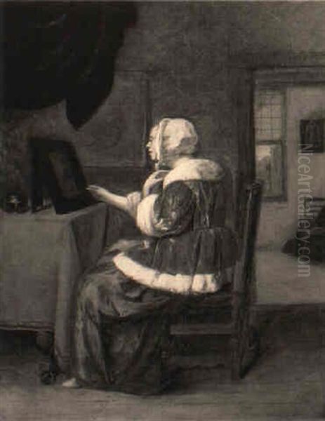 A Lady Seated At A Dressing Table In An Interior Oil Painting by Quiringh Gerritsz van Brekelenkam