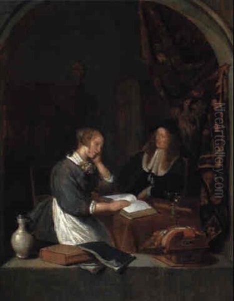 Dame Mit Kavalier (die Musikstunde) Oil Painting by Quiringh Gerritsz van Brekelenkam