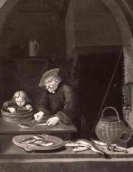 Interior With Figures Filleting Fish Oil Painting by Quiringh Gerritsz van Brekelenkam