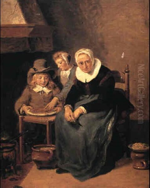 Interior Med Born Der Spiser Pandekager Oil Painting by Quiringh Gerritsz van Brekelenkam