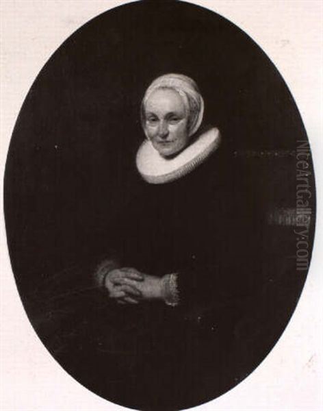 Portrait Of A Lady, Aged 60, Seated Small Three-quarter In A Black Dress With Fur Trim .... Oil Painting by Quiringh Gerritsz van Brekelenkam