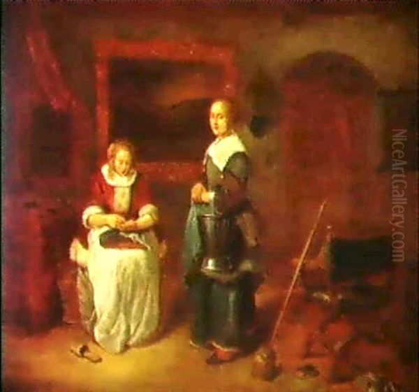 Dame Mit Ihrer Dienerin In Einem Interieur Oil Painting by Quiringh Gerritsz van Brekelenkam