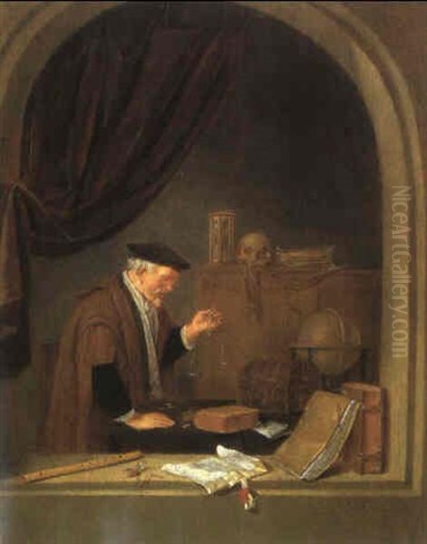 Ein Alter, Bartiger Mann Beim Goldwagen, Eine Allegorie Der Verganglichkeit Oil Painting by Quiringh Gerritsz van Brekelenkam