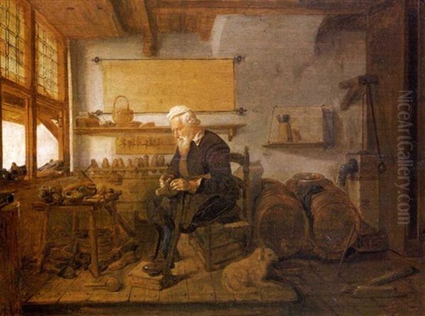 A Cobbler In His Workshop Oil Painting by Quiringh Gerritsz van Brekelenkam