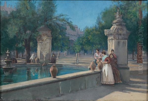 A La Fontaine Oil Painting by Jose Brel