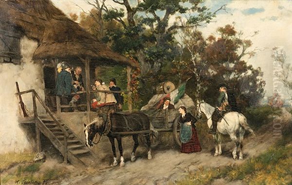 Halt Vor Der Schenke Oil Painting by Heinrich Breling