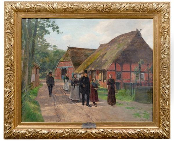 Bauernfamilie Beim Kirchgang Oil Painting by Heinrich Breling