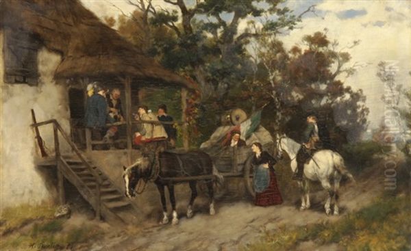 Halt Vor Der Schenke Oil Painting by Heinrich Breling