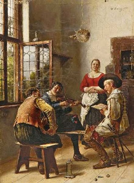 Die Musikstunde Oil Painting by Heinrich Breling