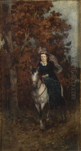 Young Woman On Horseback Oil Painting by Heinrich Breling